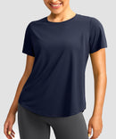 women's crew neck curved-hem sun tee in navy - side view