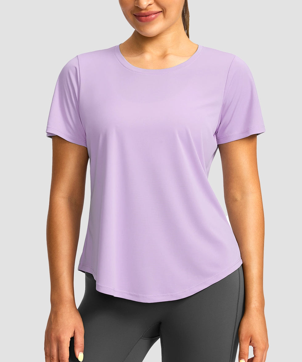 women's crew neck curved-hem sun tee in purple pink - front view