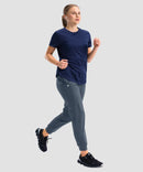 women's drawstring mid waist joggers in dusty blue - front view