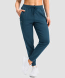 women's drawstring mid waist joggers in heather dark blue - front view