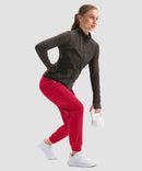women's drawstring mid waist joggers in red - side view