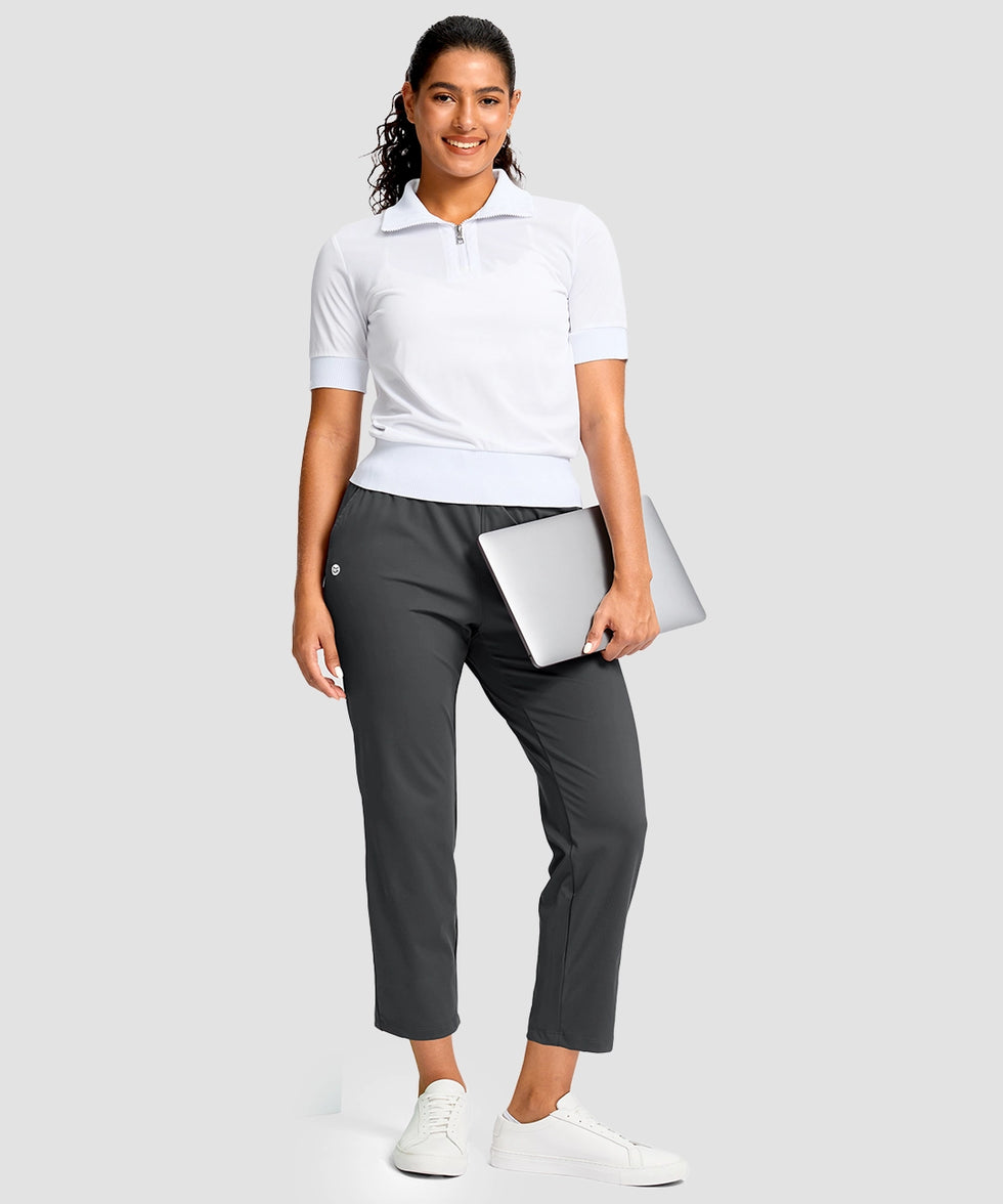 women's drawstring with pockets ankle pants in dark gray - matching outfits view