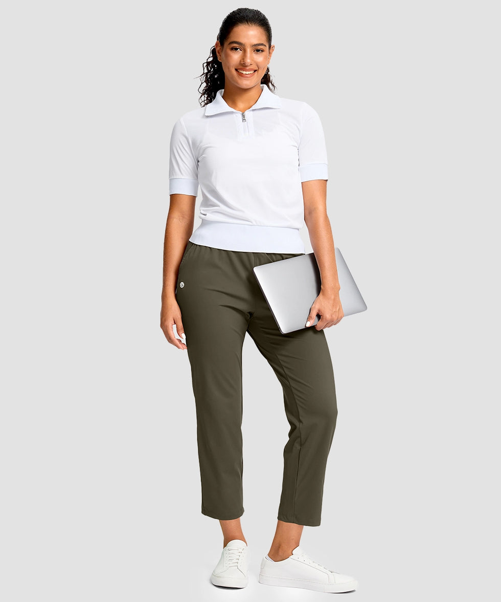 women's drawstring with pockets ankle pants in dark olive - matching outfits view