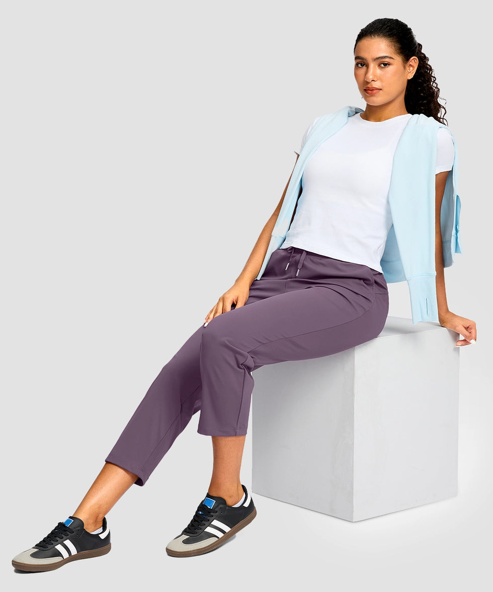 women's drawstring with pockets ankle pants in dusty purple - matching outfits view