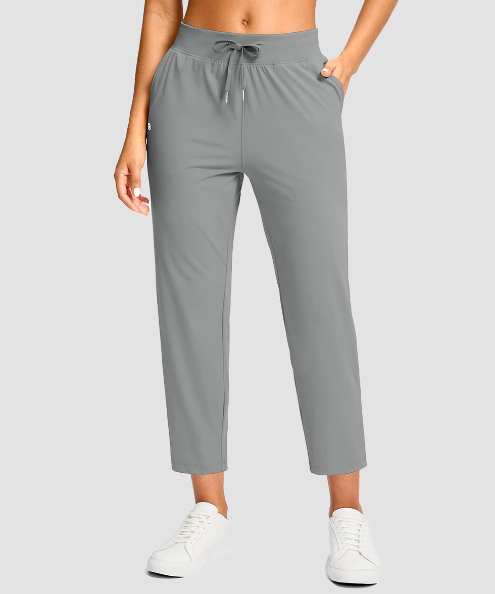 women's drawstring with pockets ankle pants in halo gray - front view