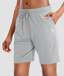 women's drawstring with pockets shorts 7'' in light grey - side view