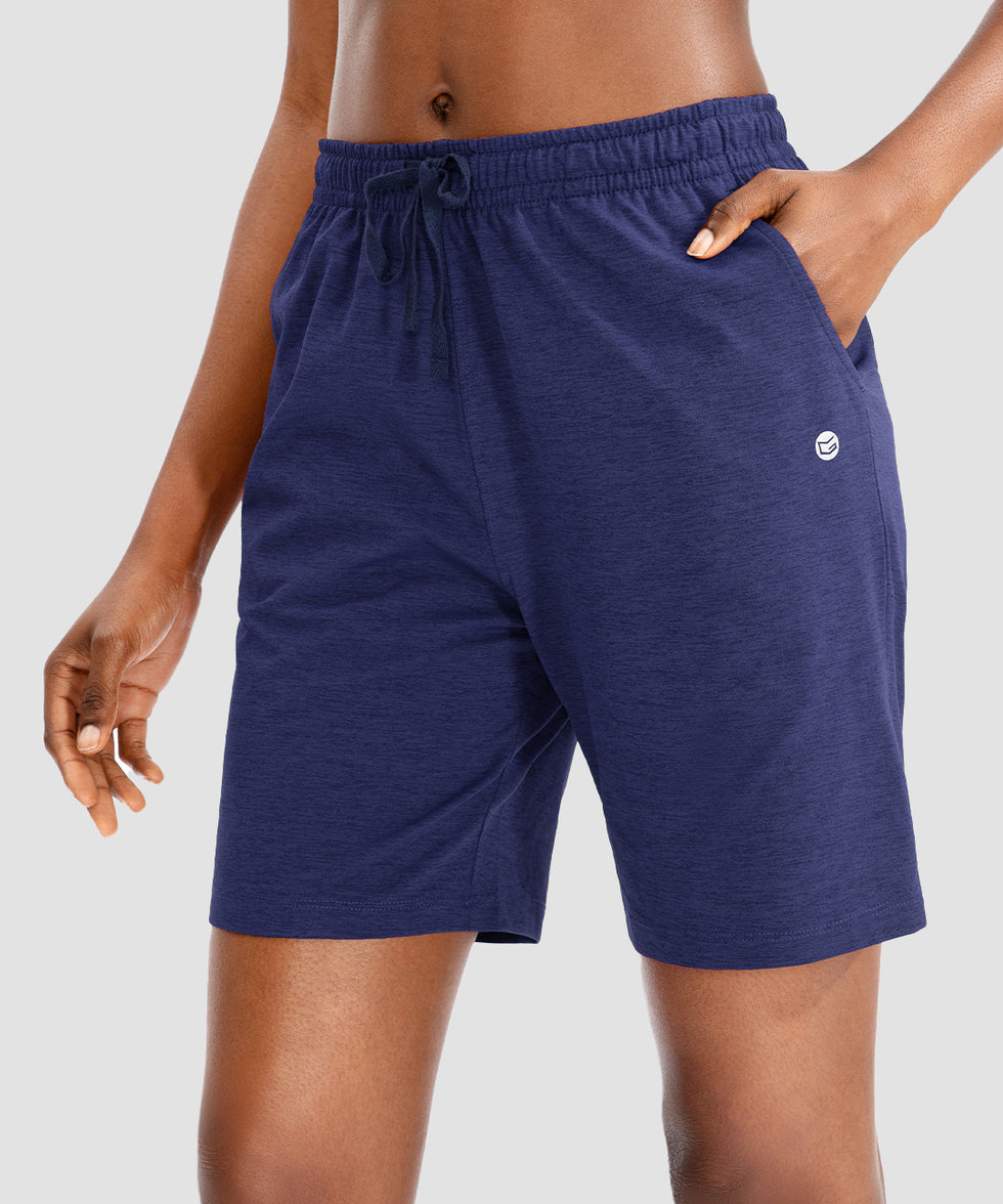 women's drawstring with pockets shorts 7'' in navy - side view