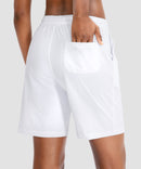 women's drawstring with pockets shorts 7'' in white - pocket details view