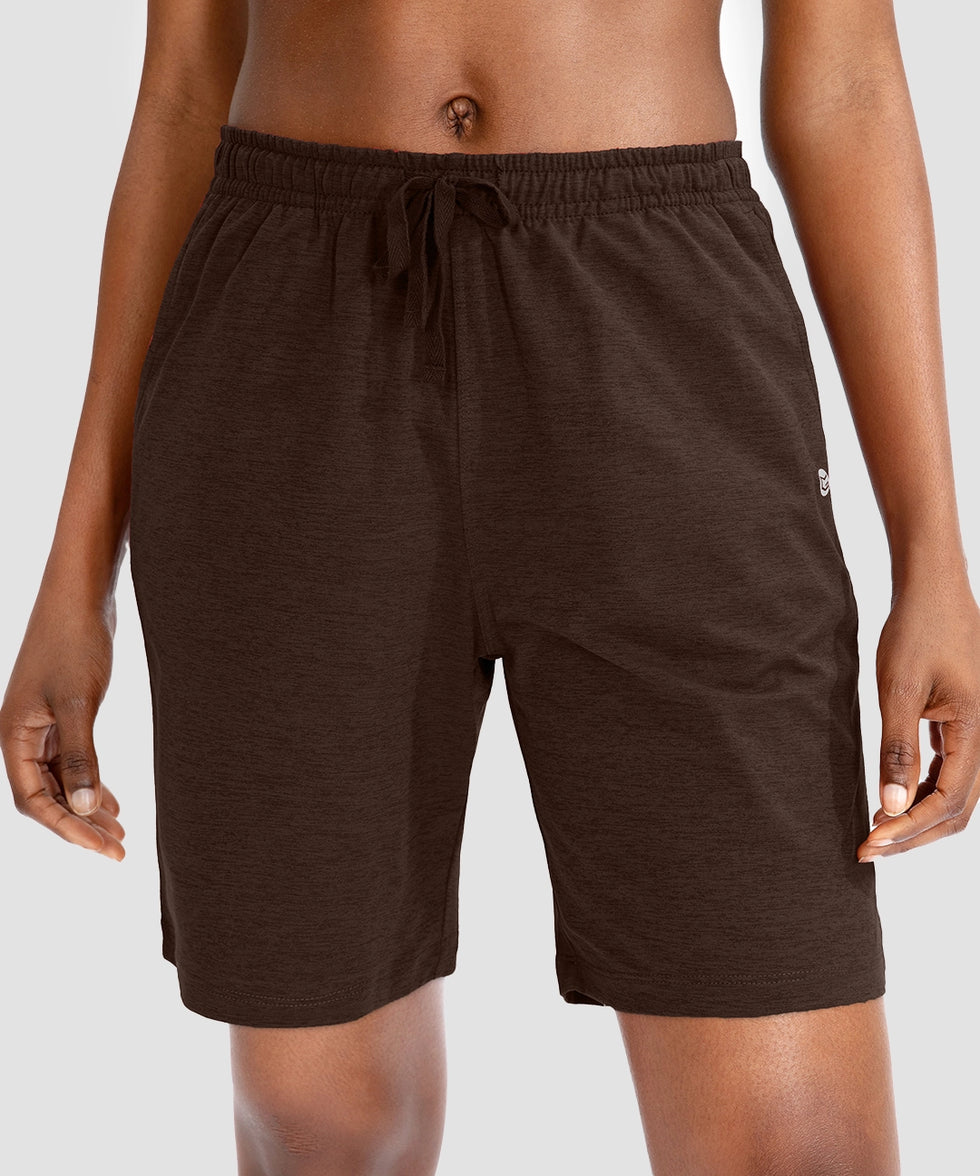 women's drawstring with pockets shorts 9'' in brown - front view