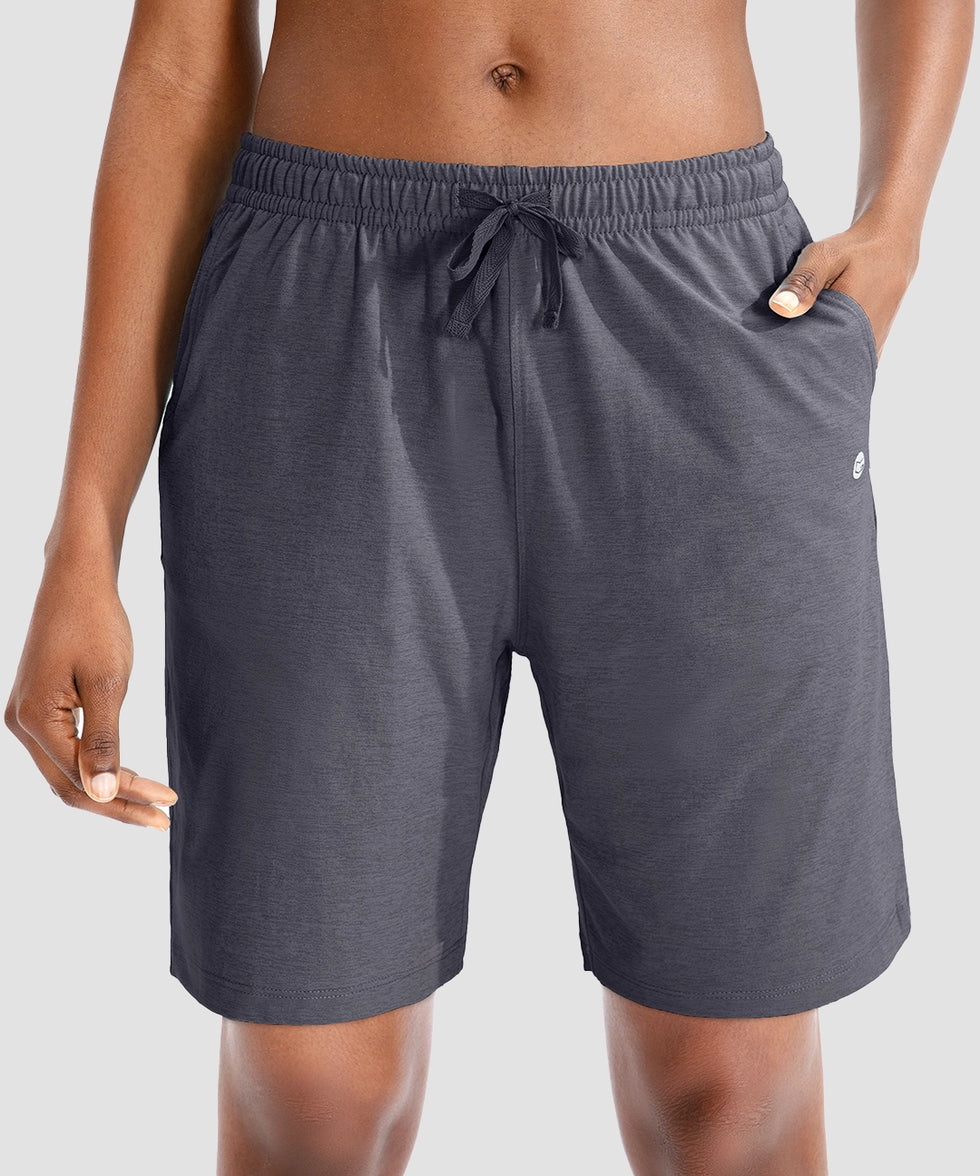 women's drawstring with pockets shorts 9'' in dark grey - front view