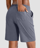 women's drawstring with pockets shorts 9'' in dusty blue - back view