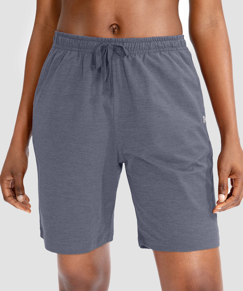 women's drawstring with pockets shorts 9'' in dusty blue - front view
