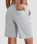 women's drawstring with pockets shorts 9'' in light grey - back view