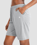 women's drawstring with pockets shorts 9'' in light grey - pocket details view