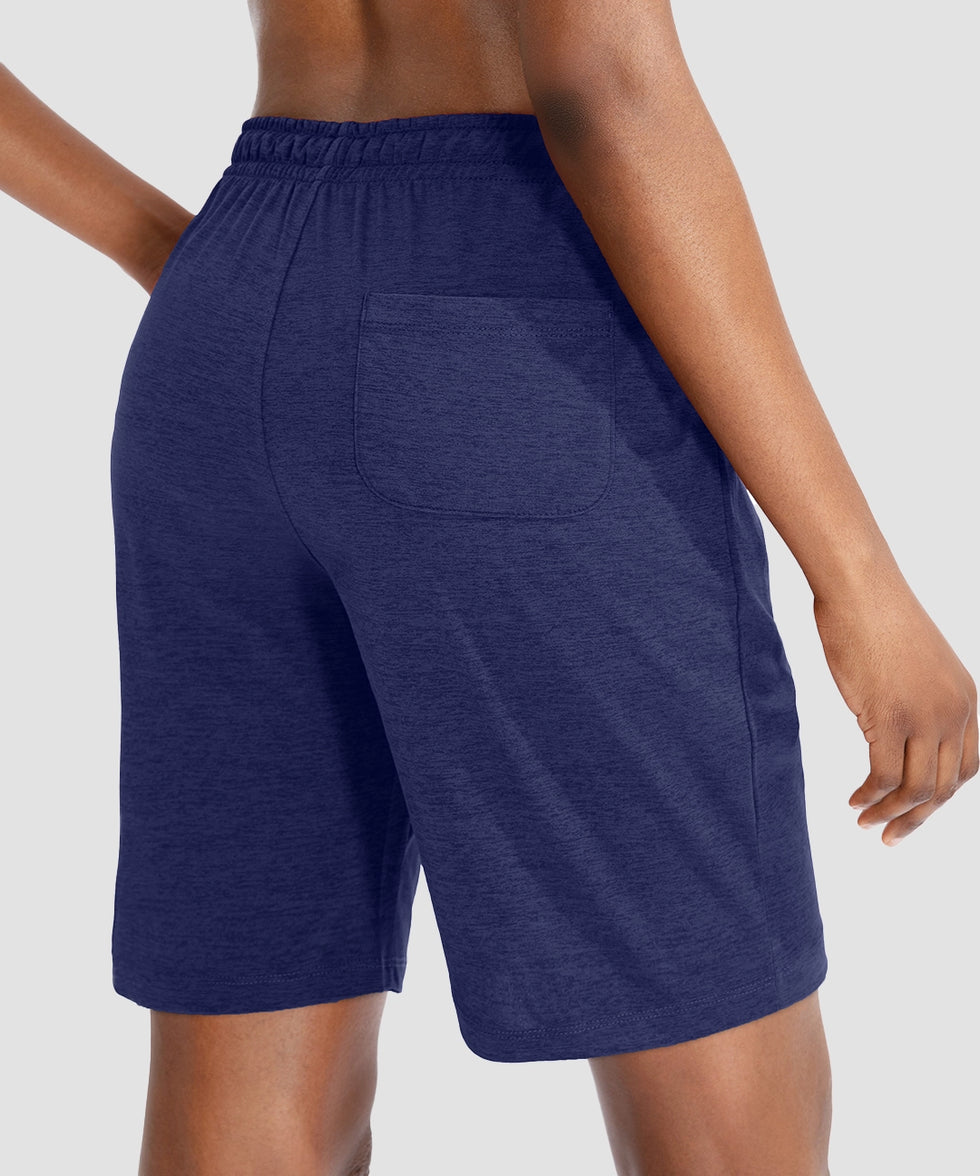 women's drawstring with pockets shorts 9'' in navy - back view