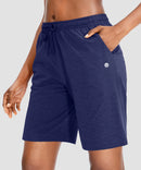 women's drawstring with pockets shorts 9'' in navy - side view
