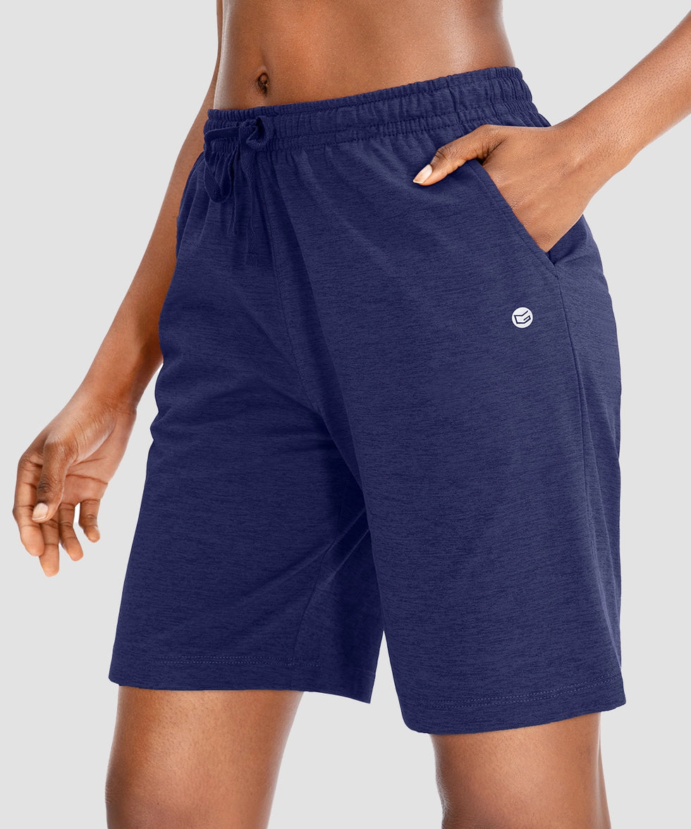 women's drawstring with pockets shorts 9'' in navy - side view
