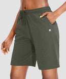 women's drawstring with pockets shorts 9'' in olive green - side view