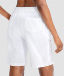 women's drawstring with pockets shorts 9'' in white - back view