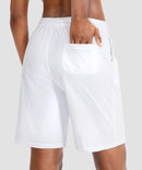 women's drawstring with pockets shorts 9'' in white - pocket details view