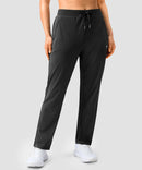 women's elastic waist 2 zip pockets track pants in black - front view