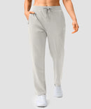 women's elastic waist 2 zip pockets track pants in bright gray - front view