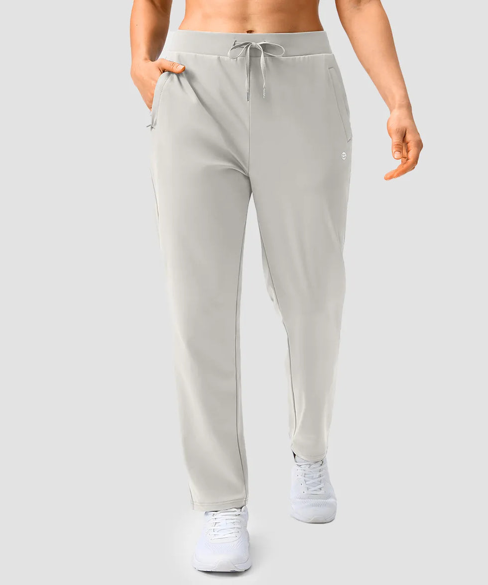 women's elastic waist 2 zip pockets track pants in bright gray - front view