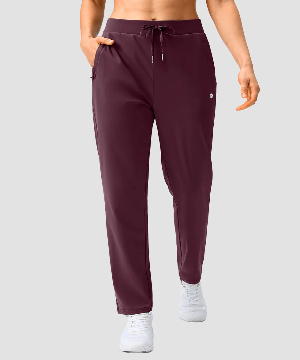women's elastic waist 2 zip pockets track pants in date red - front view