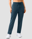 women's elastic waist 2 zip pockets track pants in heather blue - front view