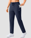 women's elastic waist 2 zip pockets track pants in navy - side view