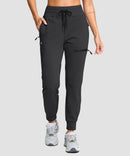 women's fleece-lined four-zip-pocket outdoor pants in black - pocket details view