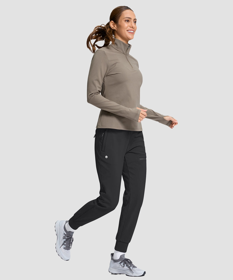 women's fleece-lined four-zip-pocket outdoor pants in black - side view