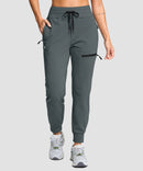 women's fleece-lined four-zip-pocket outdoor pants in dark gray - pocket details view