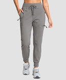women's fleece-lined four-zip-pocket outdoor pants in light gray - pocket details view