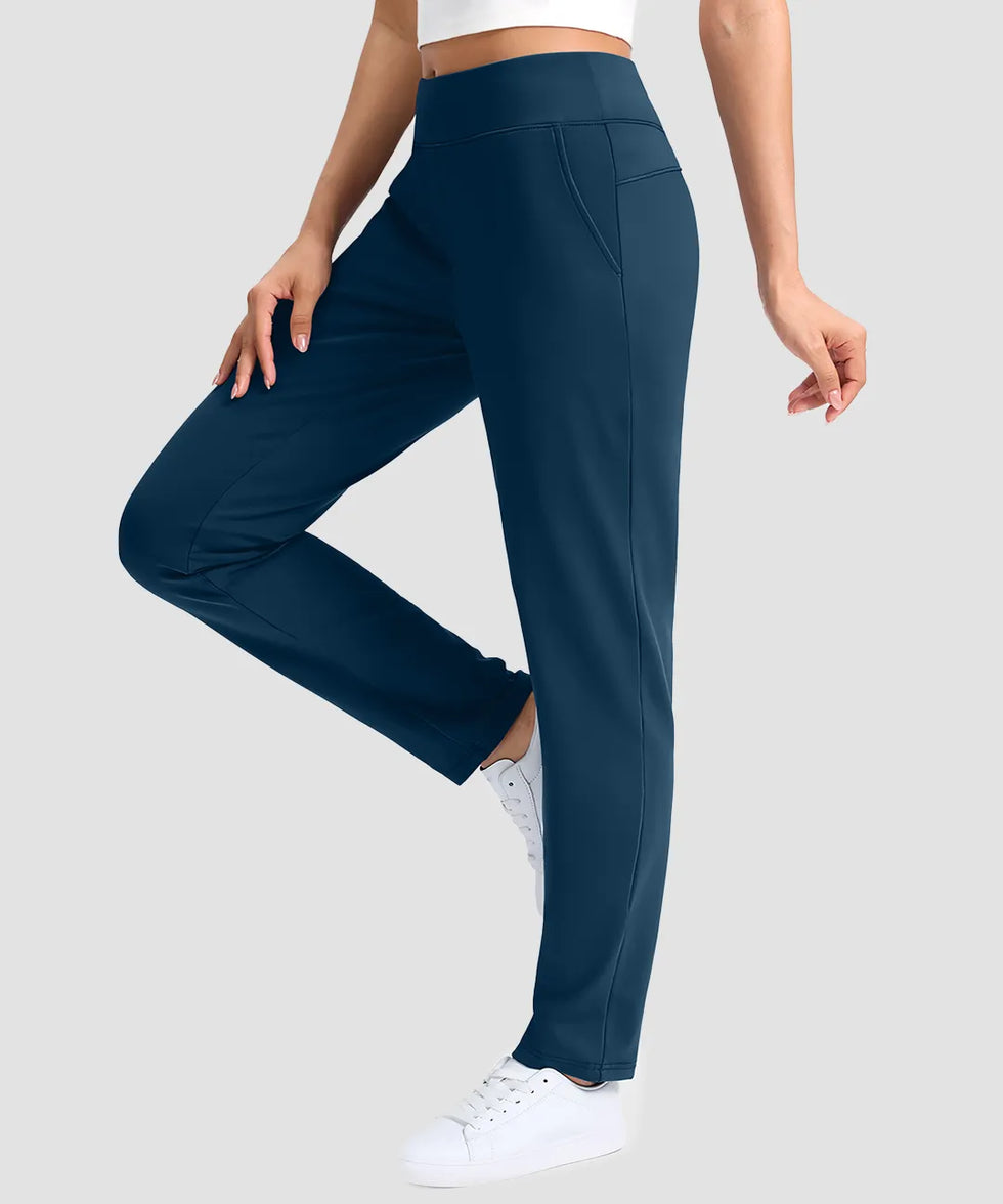 women's fleece-lined golf pants 27''/29'' in dark blue - side view