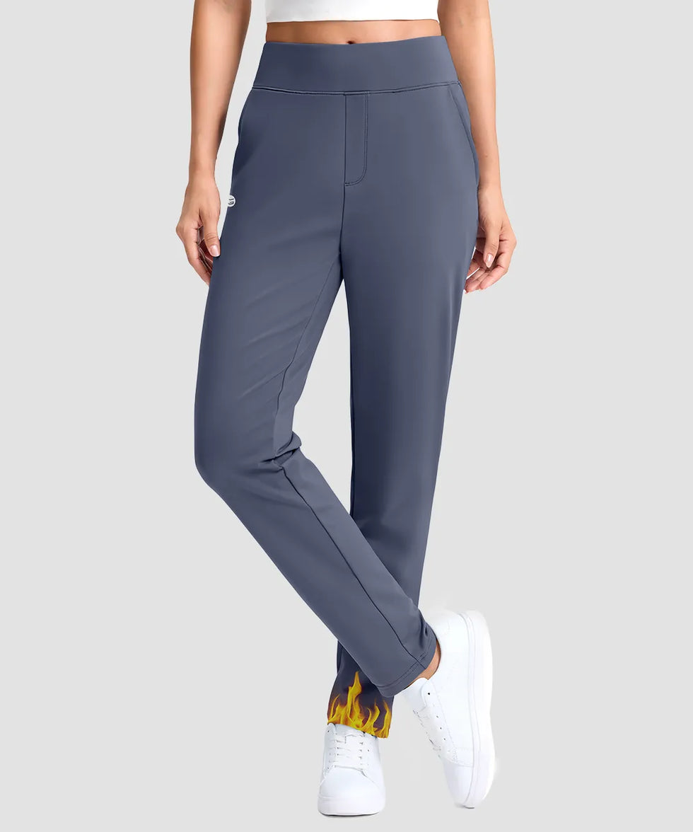 women's fleece-lined golf pants 27''/29'' in dusty blue - front view