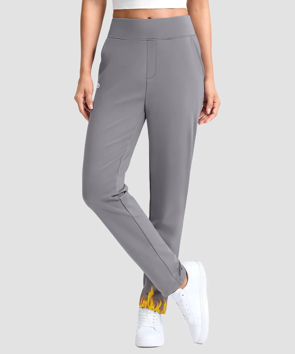 women's fleece-lined golf pants 27''/29'' in light gray - front view