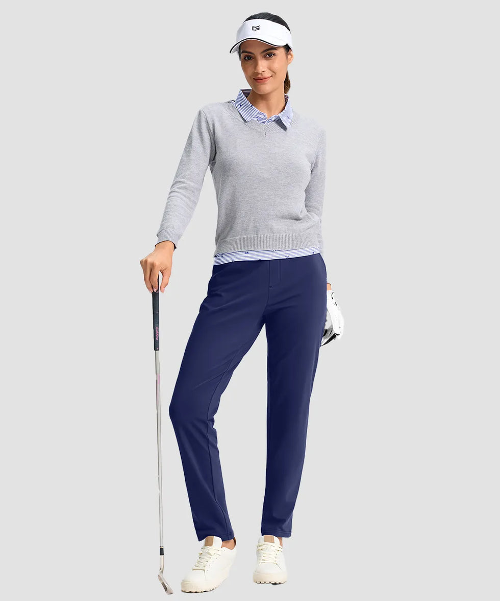 women's fleece-lined golf pants 27''/29'' in navy - matching outfits view