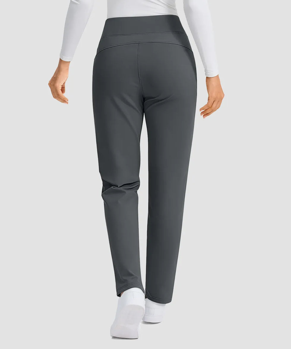 women's fleece-lined slim-fit golf pants in dark gray - back view