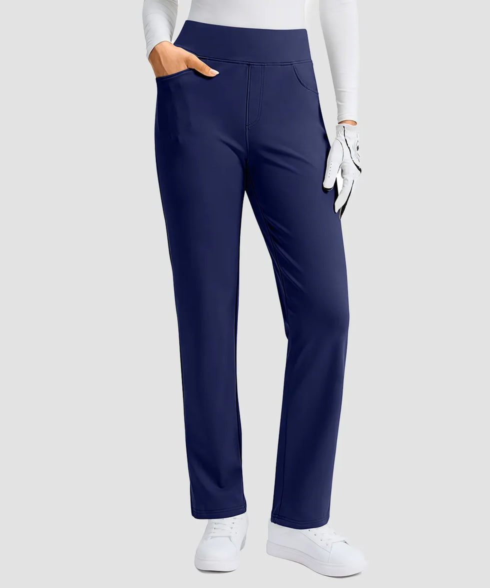 women's fleece-lined slim-fit golf pants in navy - pocket detail