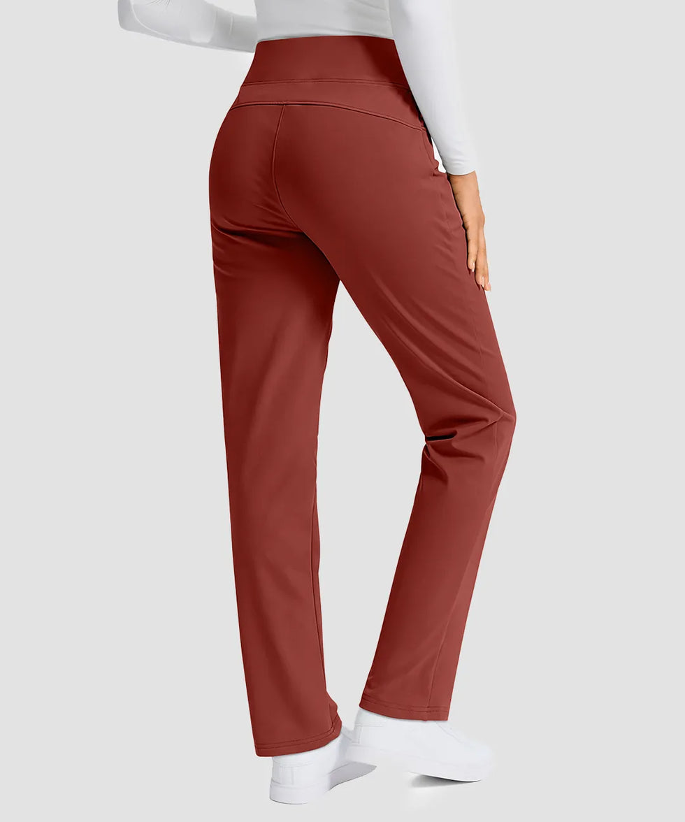 women's fleece-lined slim-fit golf pants in savannah red - back view