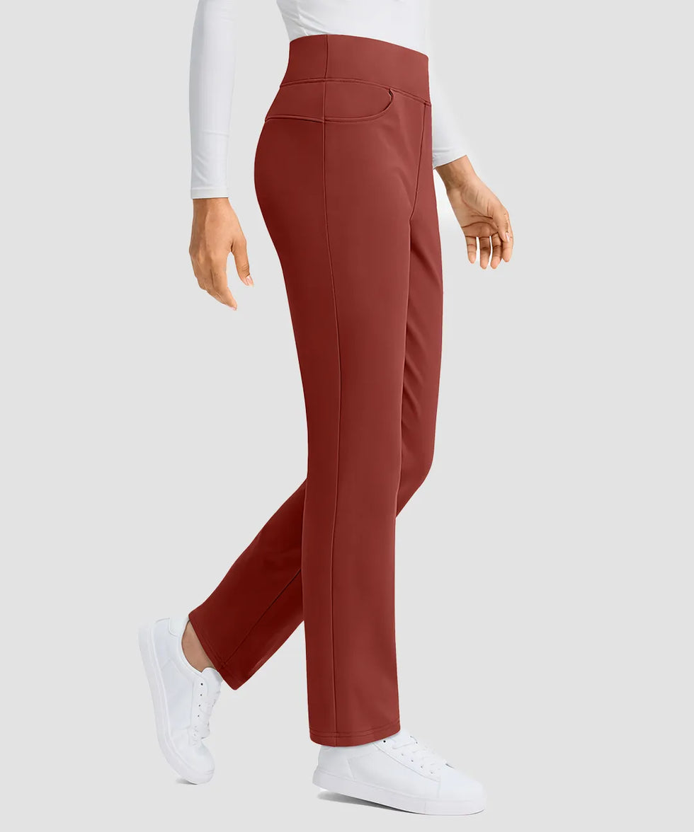 women's fleece-lined slim-fit golf pants in savannah red - side view
