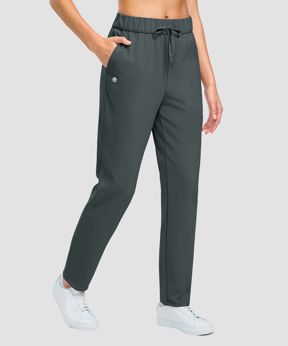 women's fleece-lined straight-leg pants 27.5''/29'' in dark gray - pocket details view