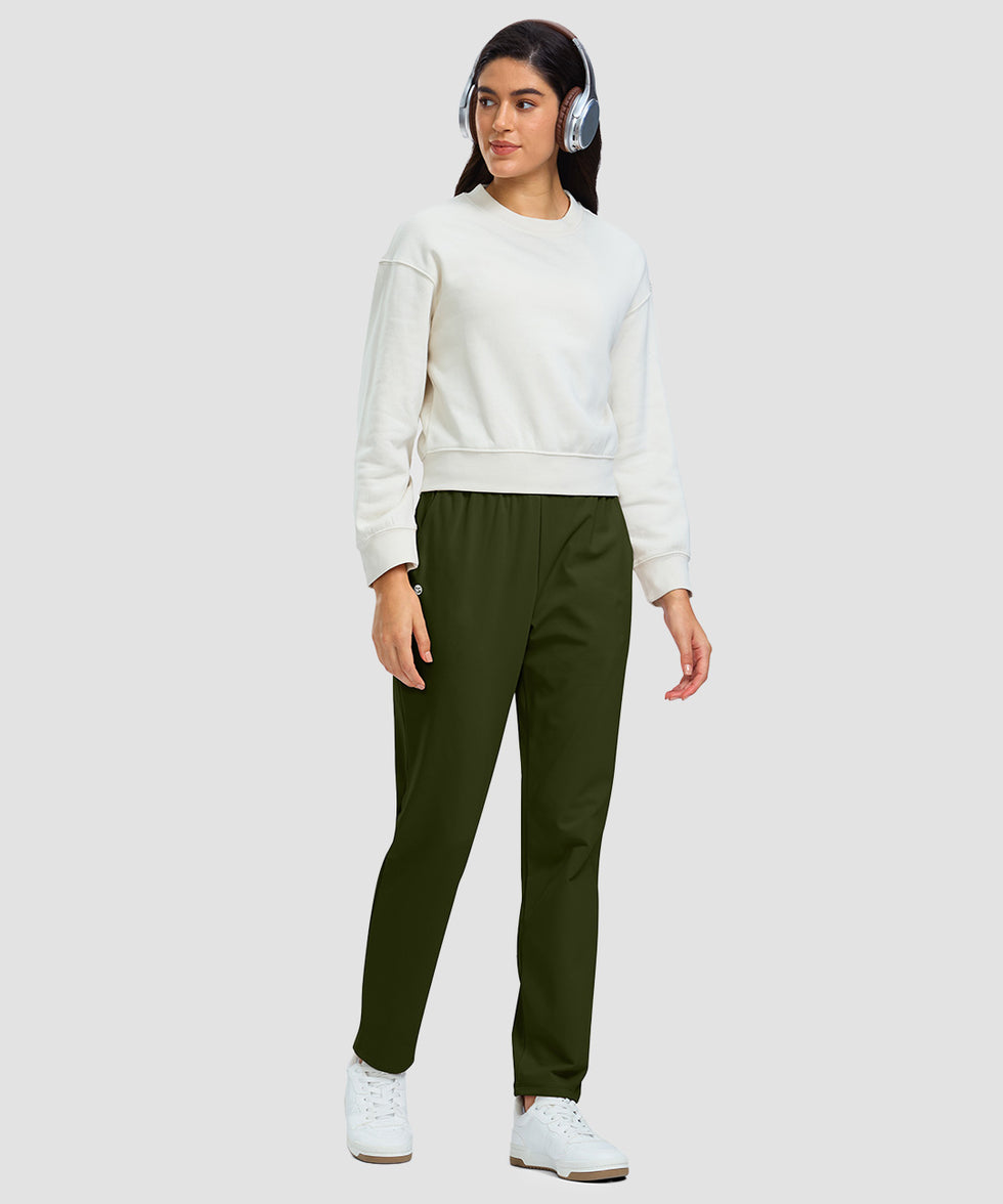 women's fleece-lined straight-leg pants 27.5''/29'' in olive green - front view