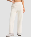 women's fleece-lined straight-leg pants 28'' 30'' in beige - side view