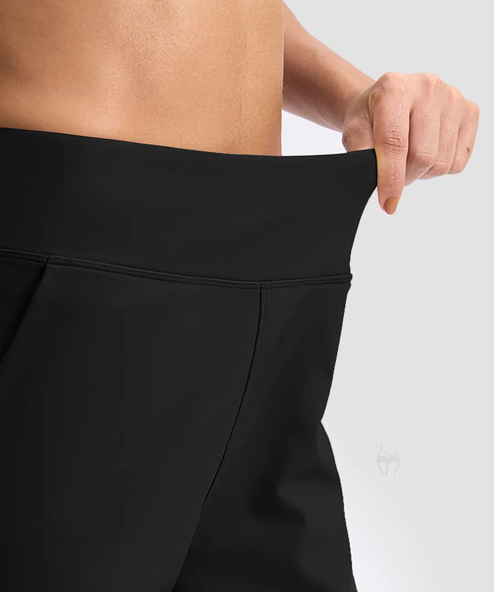 women's fleece-lined straight-leg pants 28'' 30'' in black - waistband detail