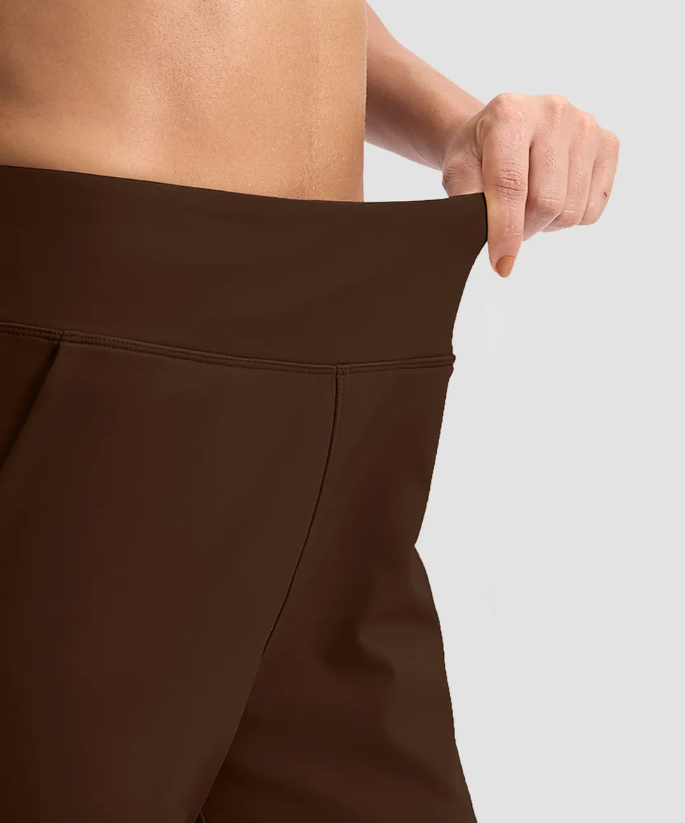 women's fleece-lined straight-leg pants 28'' 30'' in brown - waistband detail