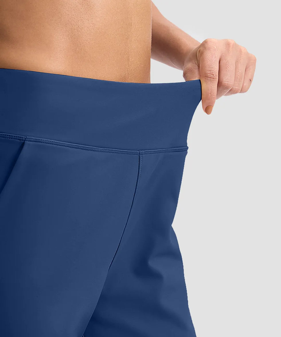 women's fleece-lined straight-leg pants 28'' 30'' in dusty blue - waistband detail