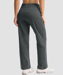 women's fleece-lined straight-leg pants 28'' 30'' in heather mid gray - back view