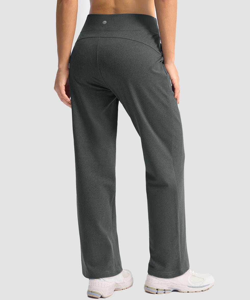women's fleece-lined straight-leg pants 28'' 30'' in heather mid gray - back view